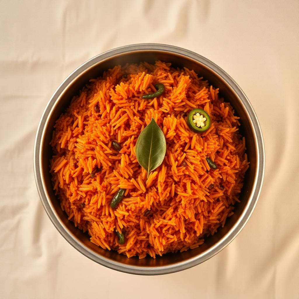 Freshly cooked Jollof rice with chicken